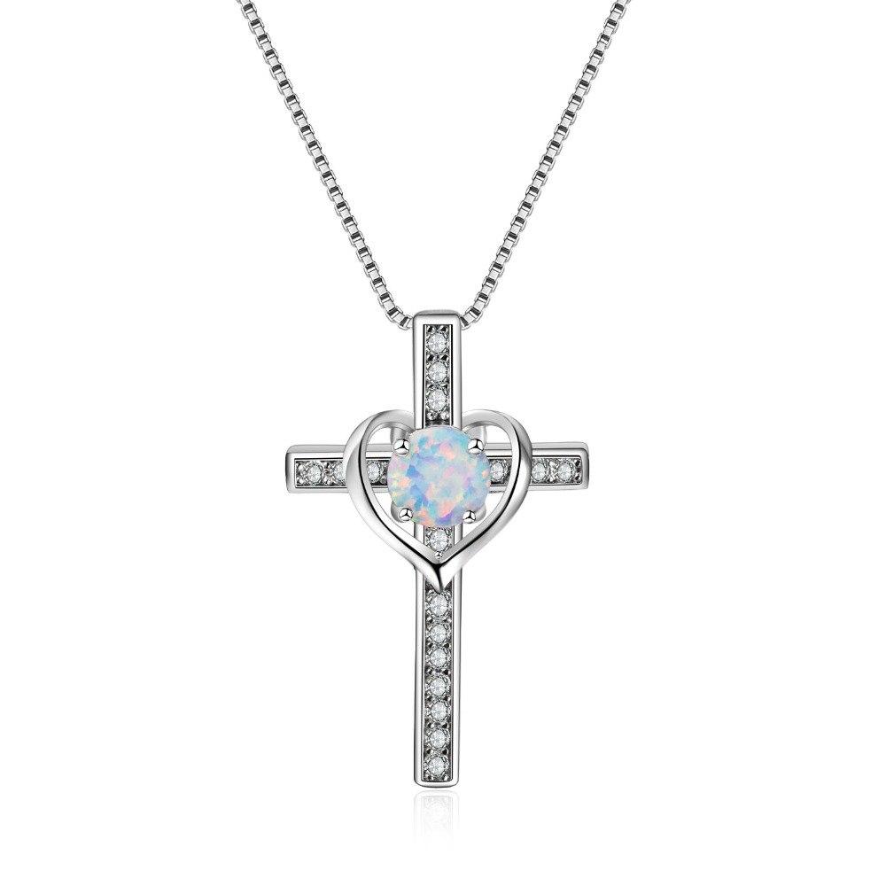 "Jahwe" - Silberne Feueropal Kreuz Herz Halskette