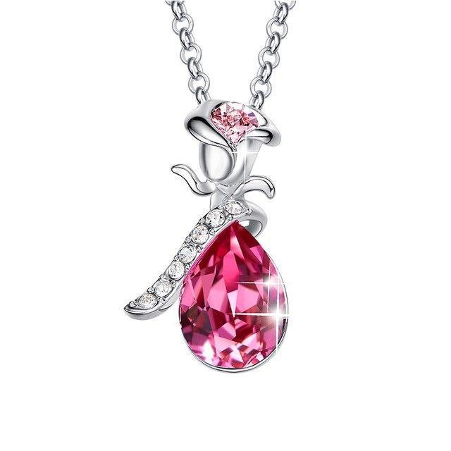 "Isabel" - Rosa Blau Zirkonia Halskette mit Swarovski Kristallen